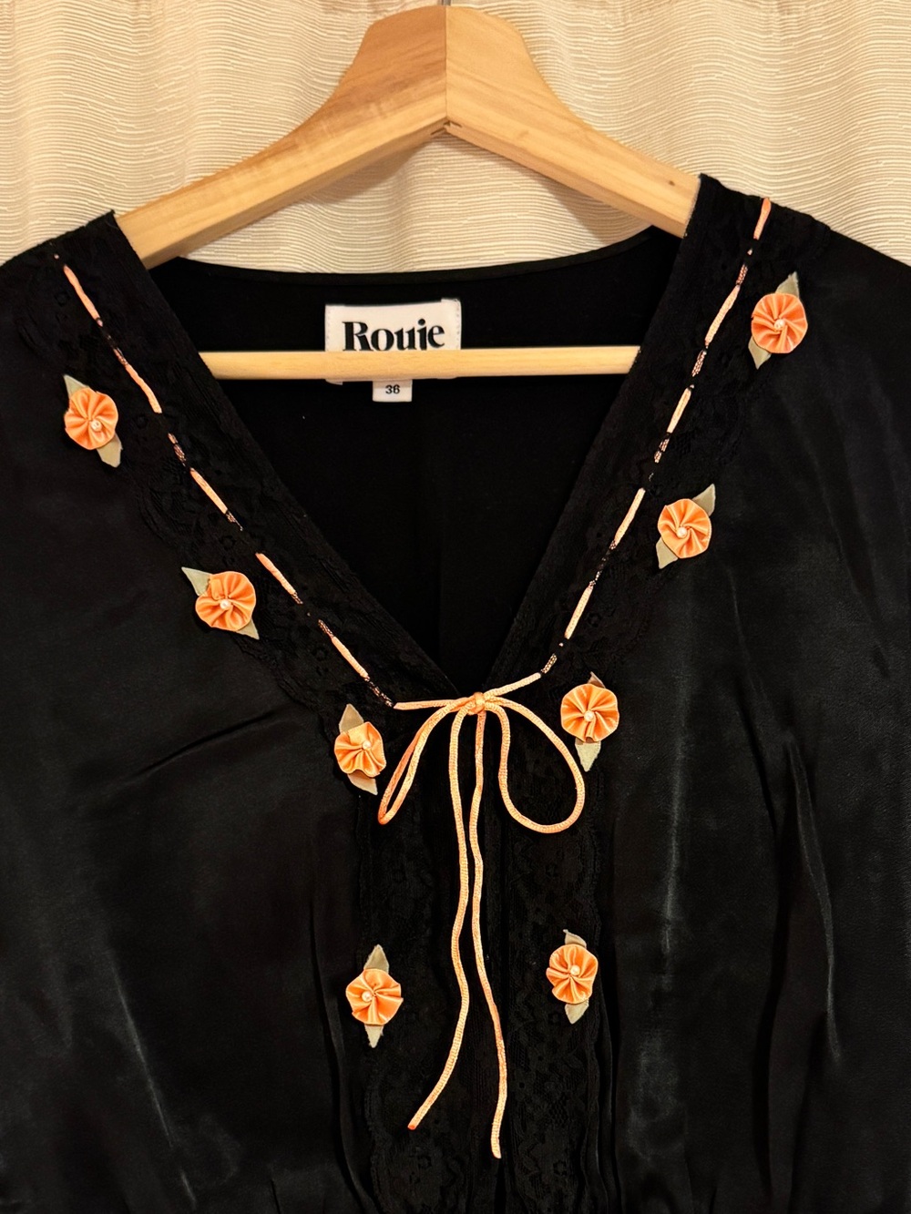 Rouje Suzanna Blouse, Black and Coral Rosette’s, FR 36, US Size 0/2/XS/S - Picture 5 of 16